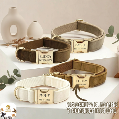 Collar Personalizado de Terciopelo para Perros | Suave, Ajustable y con Placa Grabada con Nombre