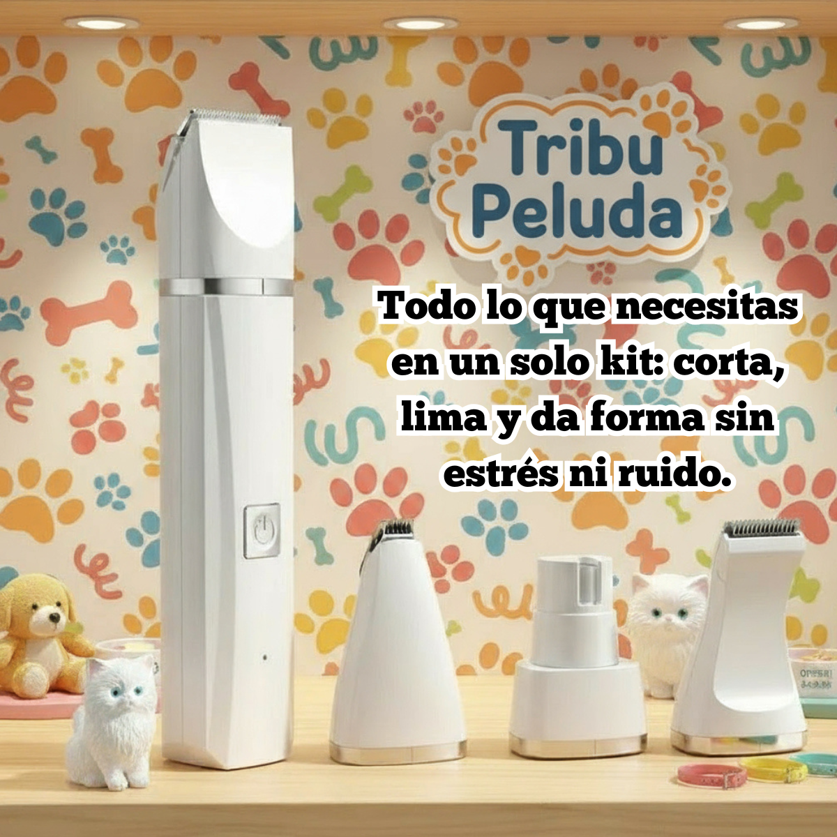 Kit de Cuidado Eléctrico 4 en 1 para Mascotas | Cortapelos, Recortadora y Lima de Uñas para Perros y Gatos