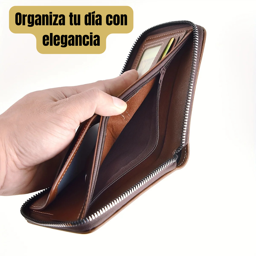 Cartera para Hombre de Cuero PU | Billetera Corta con Cremallera, Monedero y Porta Tarjetas