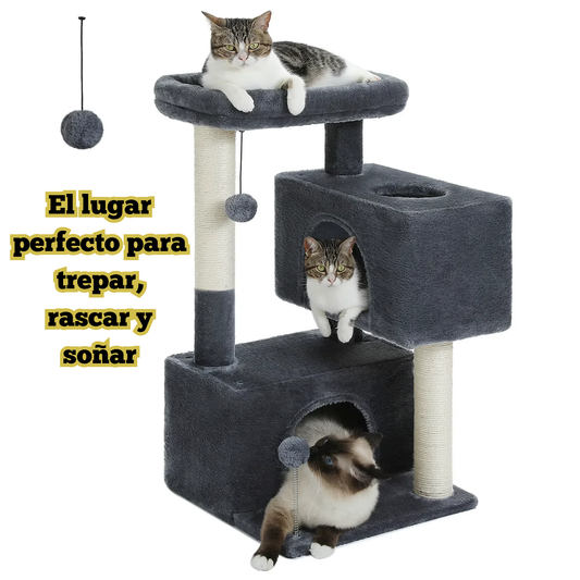 Árbol para Gatos Grandes PAWZ Road | Torre Rascadora con Cuevas, Plataforma y Juguetes Colgantes