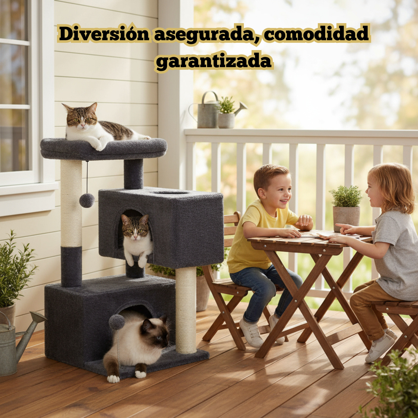 Árbol para Gatos Grandes PAWZ Road | Torre Rascadora con Cuevas, Plataforma y Juguetes Colgantes