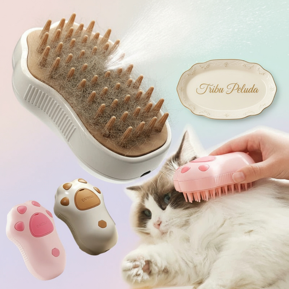 Cepillo de Vapor Eléctrico 3 en 1 | Limpieza, Masaje y Spray para Mascotas