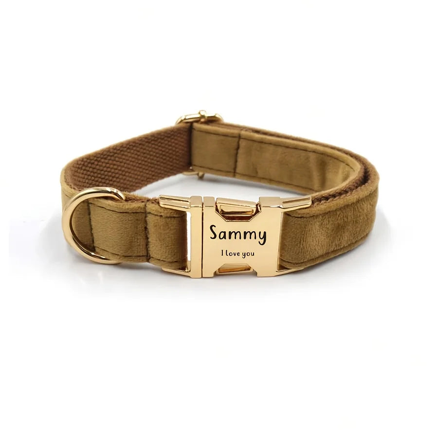 Collar Personalizado de Terciopelo para Perros | Suave, Ajustable y con Placa Grabada con Nombre